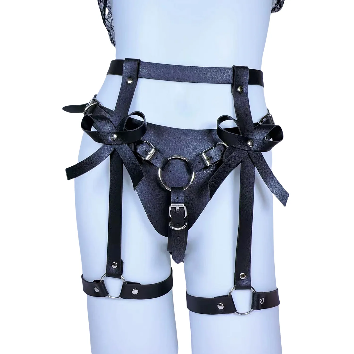 

Sexy Leather Thong Panties Erotic Underwear Womens Harness Bondage Bowknot Binding Waist Leg Strap Fetish Adult Accessories XXX