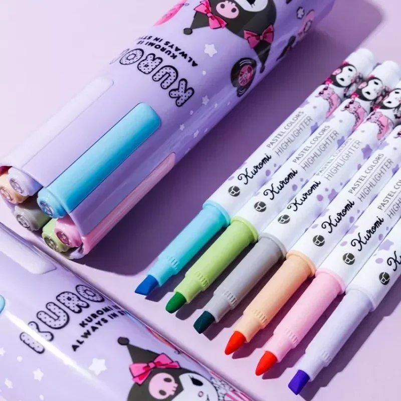 Sanrio cartoon kuromi My melody Cinnamoroll anime highlighter marking key points large capacity six-color notebook pen portable