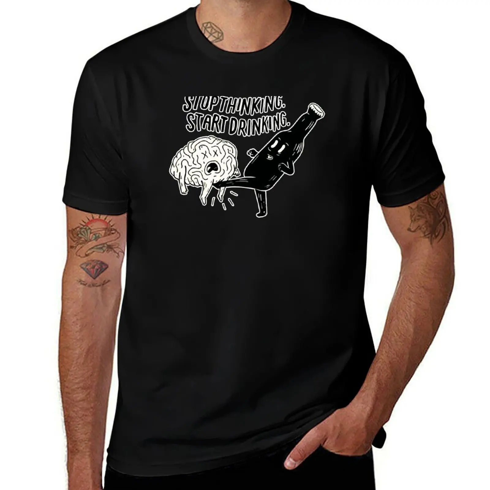 stop thinking start drinking T-Shirt Casual Loose Fit Summer Tee Shirt