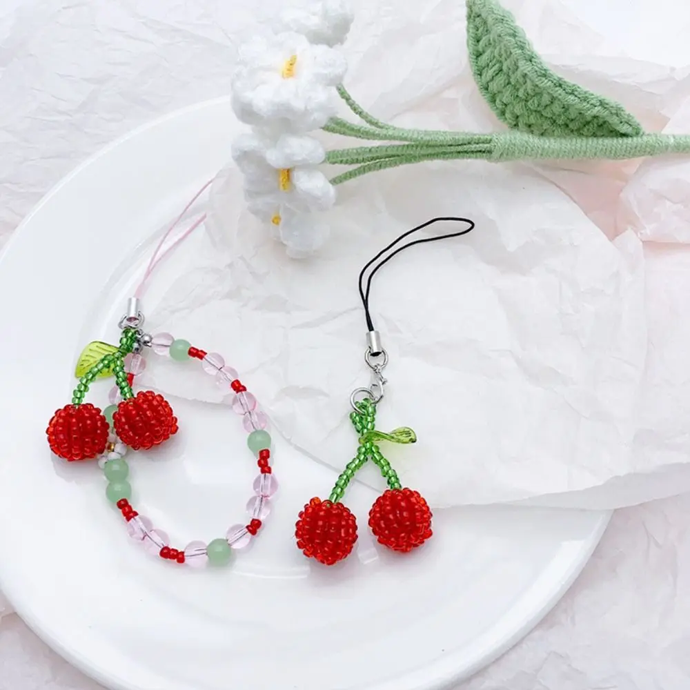 Beaded Y2K Mobile Phone Charms Anti Lost Short Summer Cherry Pendant Korean Key Ring Cherry Phone Lanyard Backpack Ornament view 5