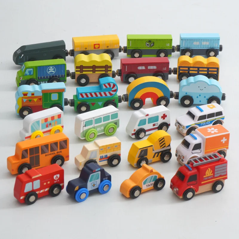 

Деревянный магнитный трек с машинками, грузовиками, самолетами, игрушечная деревянная сцена, развивающие игрушки, подарки для детей