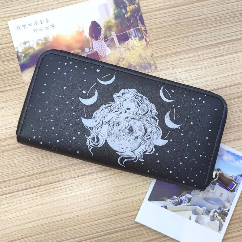 New Women\'s Wallet Moon Goddess Printing Long Zipper Purse Fashion Simple Large Capacity Mobile Phone Coin Purse Card Holder