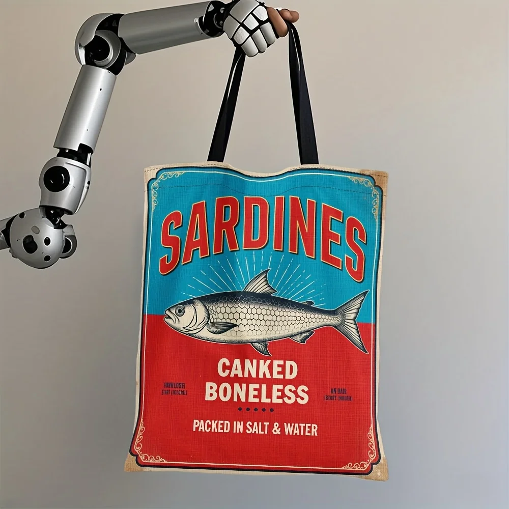 1 قطعة حمل حقيبة خمر السردين نمط أكياس البقالة قابلة لإعادة الاستخدام للتسوق ، حقيبة يد يومية حقيبة مقبض دائم ، حمل الحقائب