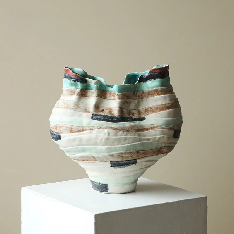 Aesthetic Wabi-Sabi Ceramic Vase, Handmade Art Flower Vase, Modern Chinese Home Decor