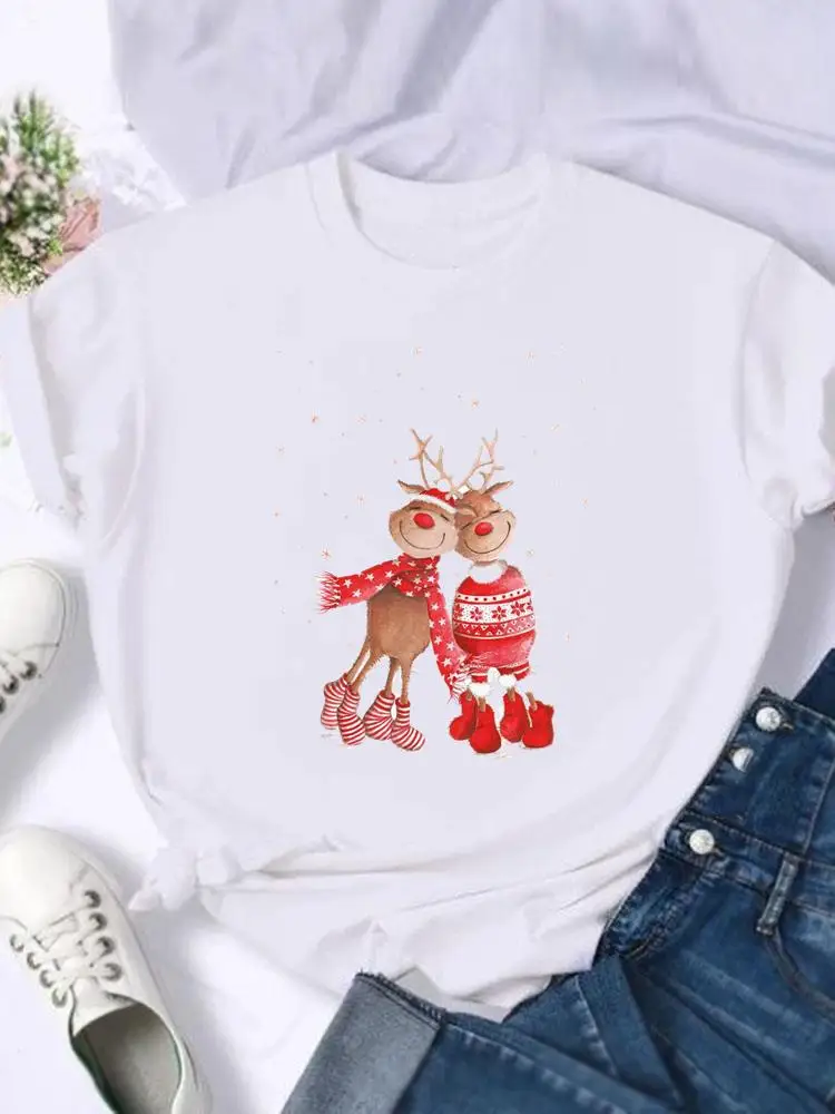 تي شيرت نسائي مطبوع جميل 90s ، عيد ميلاد سعيد ، العام الجديد ، العطلة ، تي شيرت برسومات ، قميص نسائي ، موضة الملابس ، الموضة ، #4