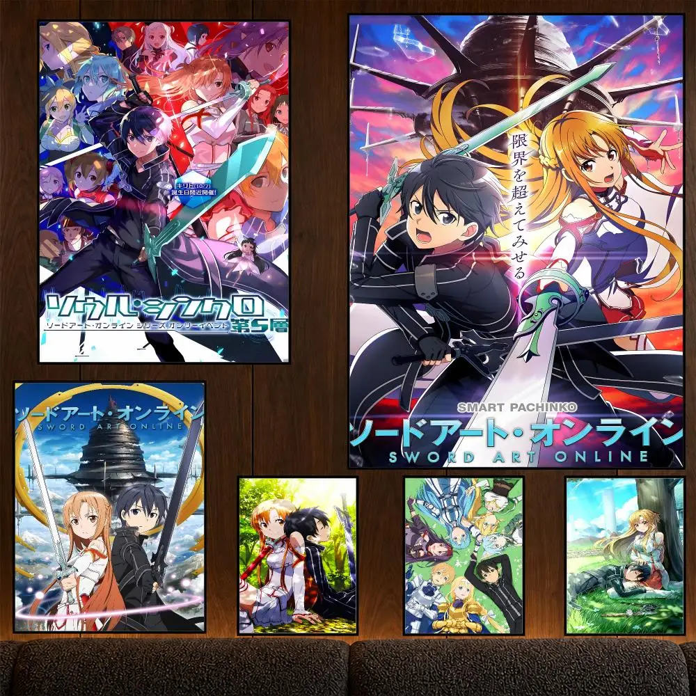 Anime Sword Art Online Kirito Asuna SAO Poster Wall Art Print HD Aesthetic Artwork Waterproof Printing For Fans Home Decor Gift