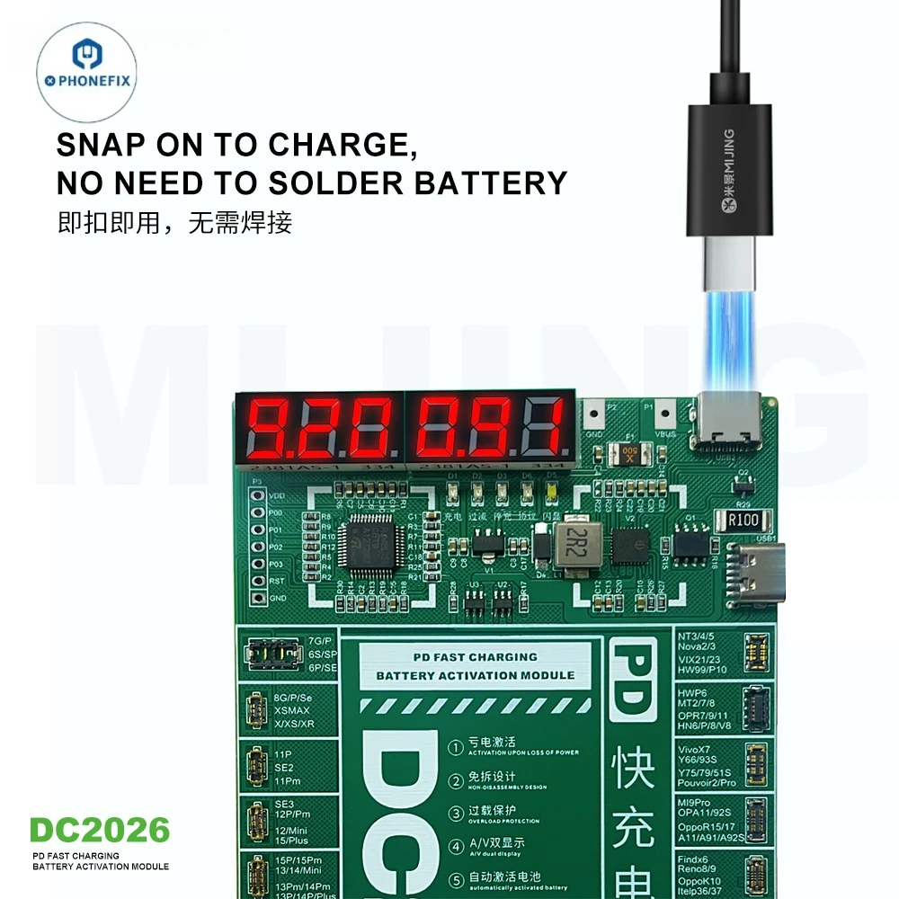 MIJING PD Fast Charging Battery Activation Module Dual Display Real-time Monitoring Anti-overcharge Protection for Phone Repair
