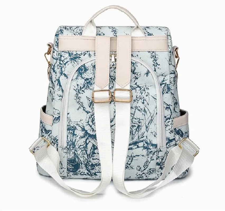 New Korean Women's Large Capacity Anti Theft Travel Backpacks Fashion Printing Soft Leather Shoulder Bags Totes Crossbody Bag