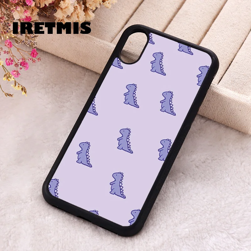 Iretmis Phone Cover Case For iPhone X XS Max XR 11 12 13 PRO MINI 14 15 16 Plus Rubber Silicone Purple Dinosaurs