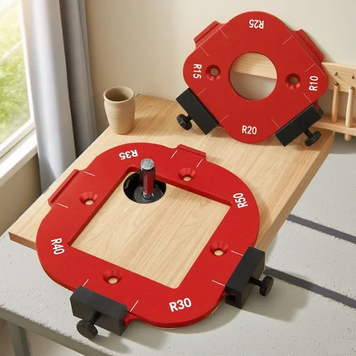 Imagen 1 del producto Juego de plantillas de radio de esquina redonda de aluminio, plantilla de mesa enrutadora para carpintería, ayuda para cortar arco con clip extraíble, tamaños R10-R50