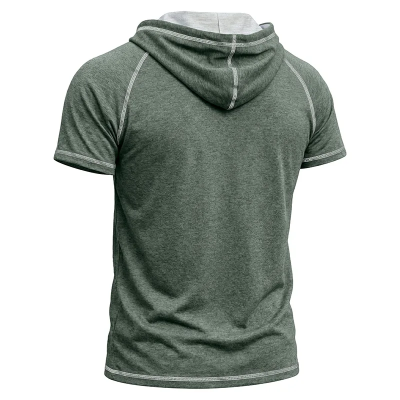 2026 Summer Casual Men's Sports Fitness Men's New Hooded Short Sleeve T-Shirt Top