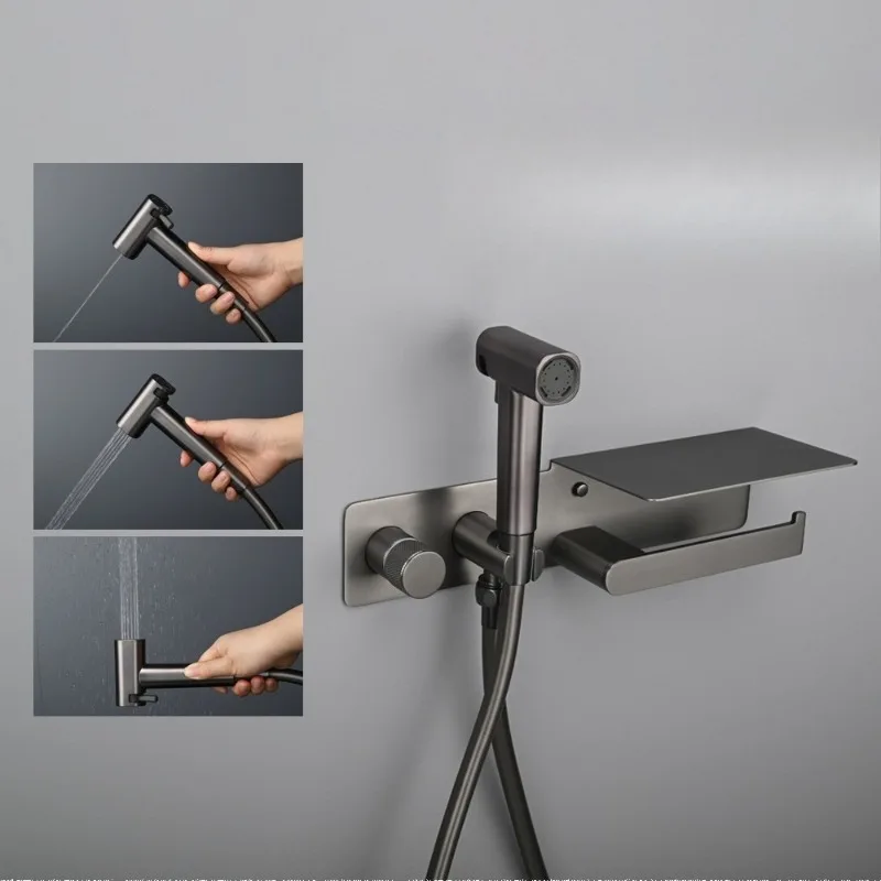 

High end bathroom toilet spray gun companion set with tissue holder, wall mounted concealed copper washbasin