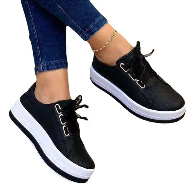 Women Sports Shoes Lady Vulcanized Shoes Outdoor Platform Shoes Female Casual PU Fashion Sneakers Women Wedge Flats