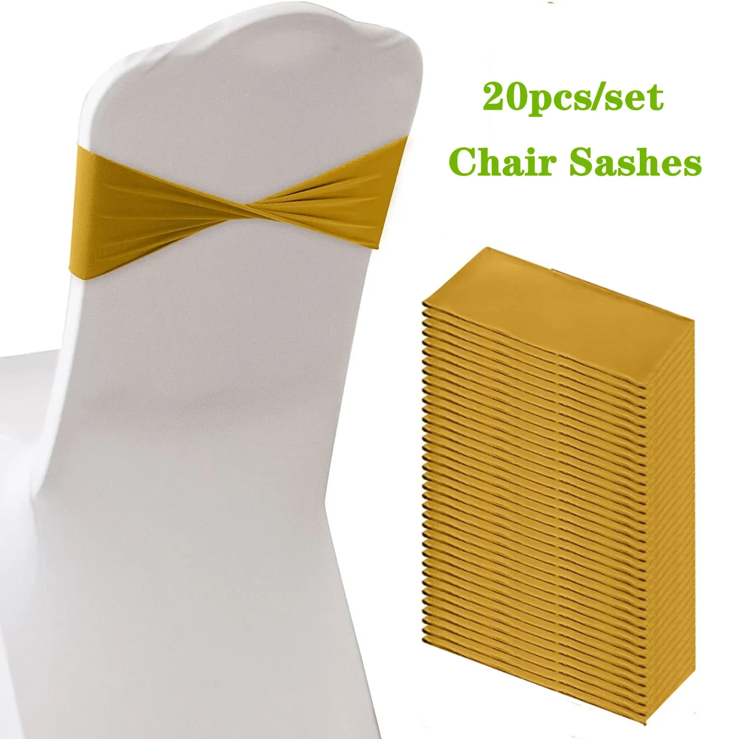 

20PCS/Set Spandex Stretch Chair Sashes Bows,Elastic Chair Cover Bands Ties Without Buckle Wedding Reception Banquet Events