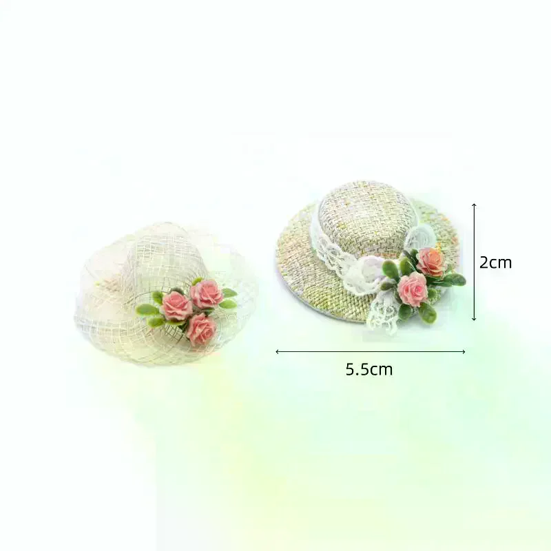 1Pcs Dollhouse Miniature Scene Decor Prop Model Mini Hand-Woven Summer Straw Hat Sun Hat Mini Doll Hat DIY Pendant Accessory