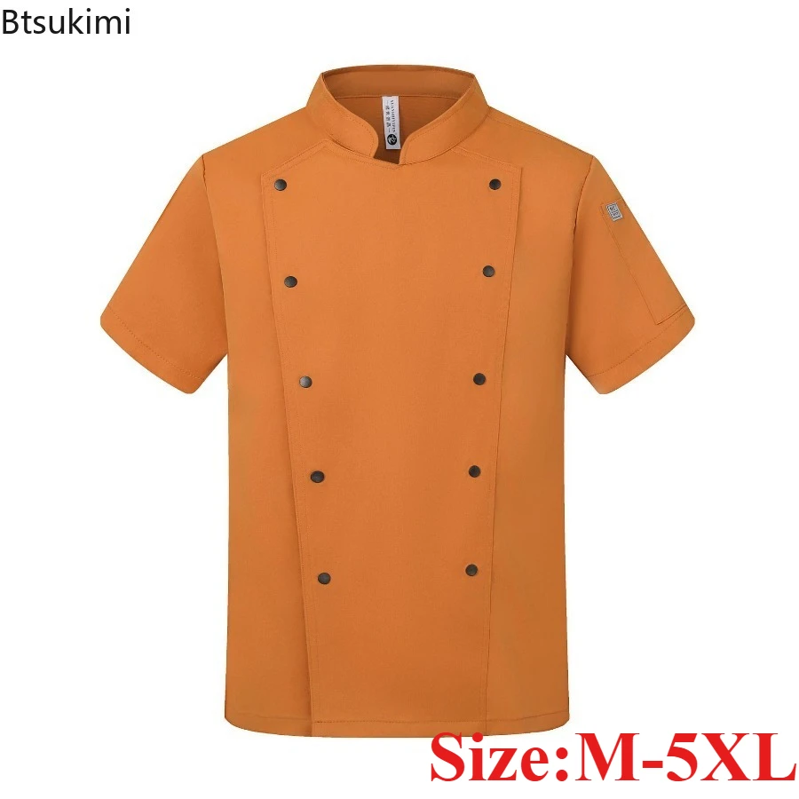 Summer Breathable Short Sleeve Chef Coat Lightweight Kitchen Work Uniform Hotel Cafe Chef Jacket for Men Bakers Food Service 5XL