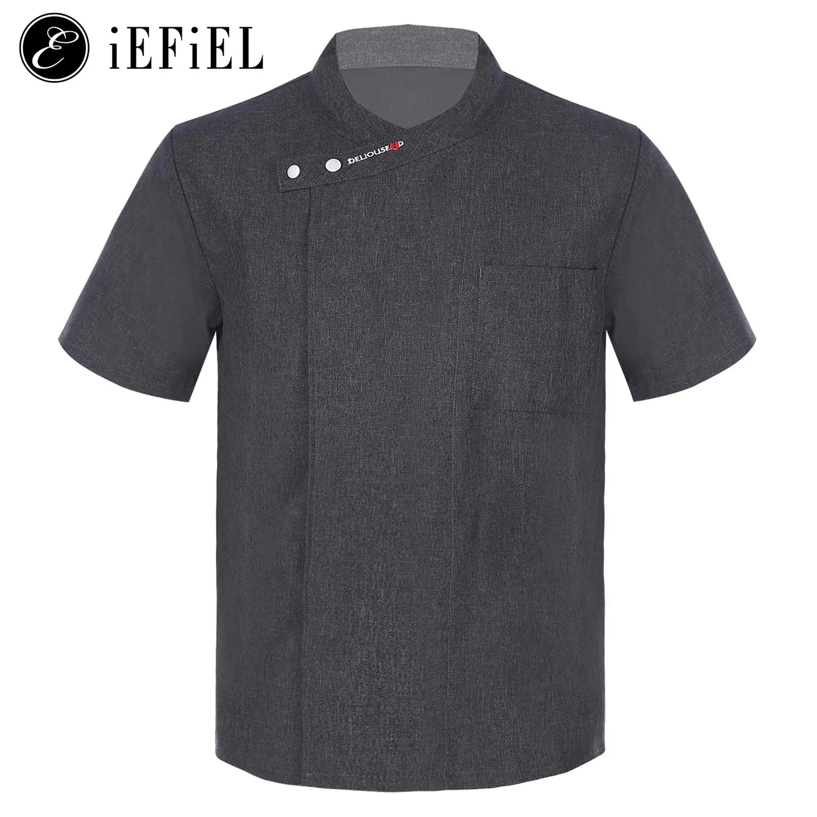 Chef Coat for Men Short Sleeve Stand Collar Side Button Tank Top Cooking Baking Work Uniform Hotel Catering Costume