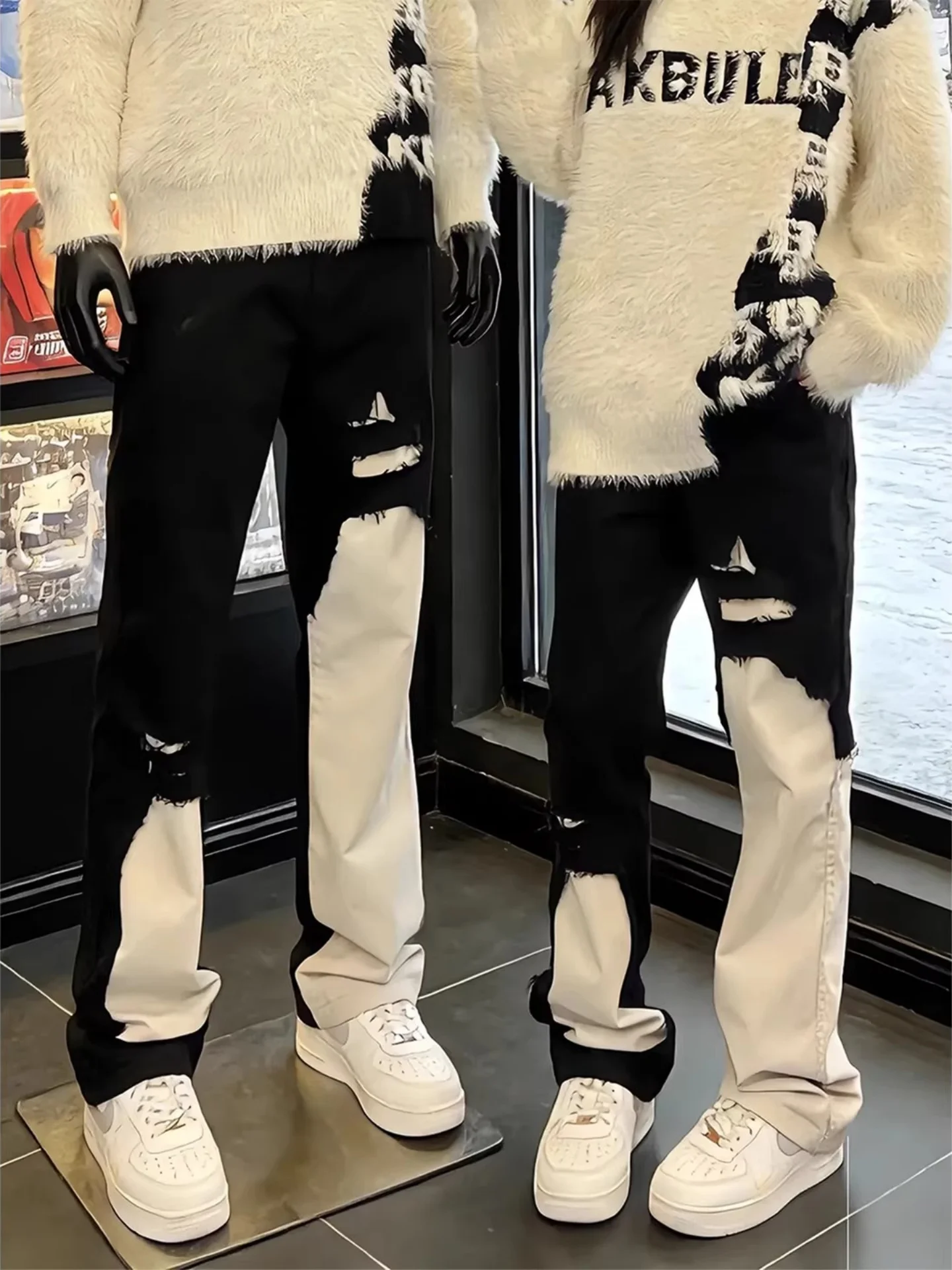 

Мужские джинсы American High Street Color Blo, весенне-летние модные джинсы прямого кроя с расклешенными штанинами, износостойкие, из полиэфирного волокна