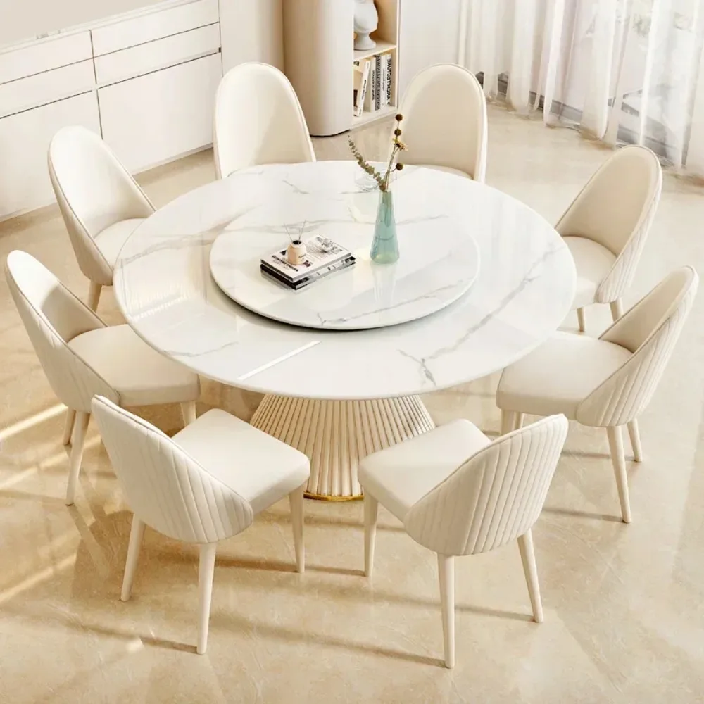 Grande table à manger rotative ronde blanche, salon moderne, meubles de maison, petit déjeuner, cuisine