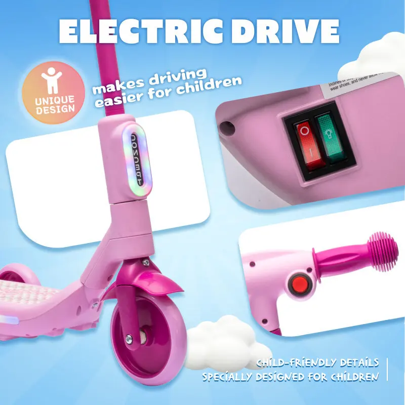 Hulajnoga Elektryczna 2w1 Trójkołowa, Balansująca, Zabawka Dla Dzieci, Tylne Światła Kolorowe Z Funkcją Rozpylania, Szerokie Pedały, Koła PU Dla Efektywnego Jazdy