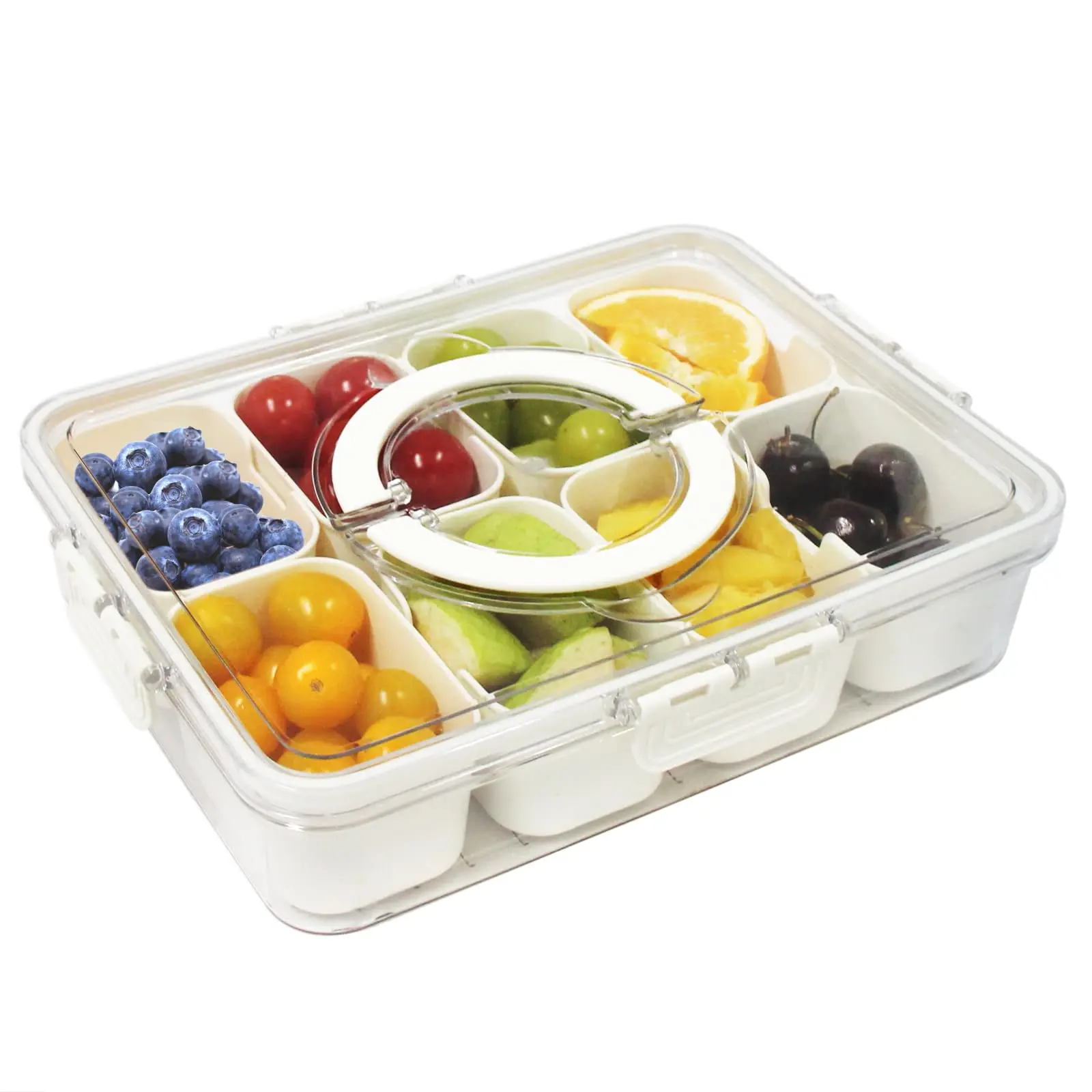 Divided Serving Tray with Lid 4/8 Compartments Veggie Tray  Portable Snack Box Food Container for Biscuits, Candy, Fruits, Nuts