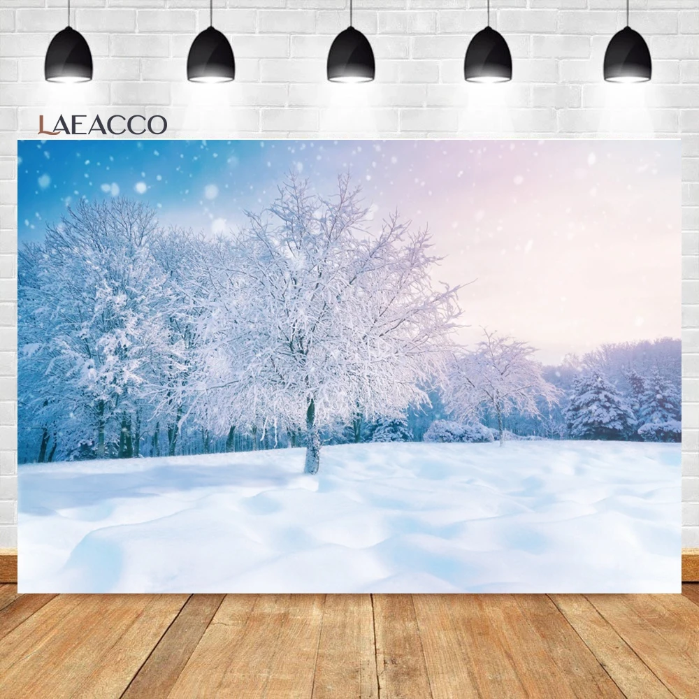 Laeacco Winter Wonderland Backdrop Snow Cover Pine Trees Winter Forest Scenery Christmas Holiday Portrait Photography Background