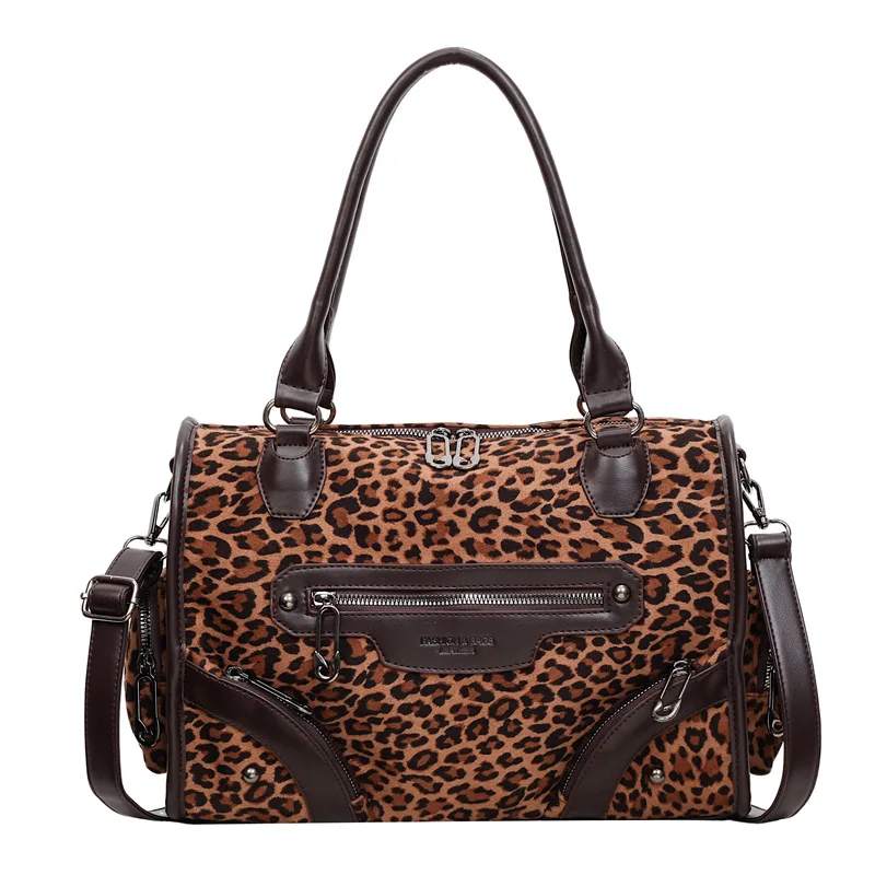 Tas Selempang Motif Leopard 2025, Tas Selempang Luas, Tas Jinjing Kasual Wanita untuk Siang dan Malam, Tas Selempang Minimalis, Bertekstur