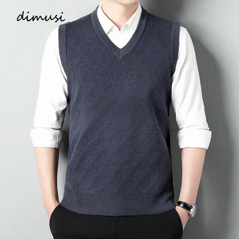 

DIMUSI Autumn Winter Men's Sleeveless Jackets Man Vest Warm Jumper Knitted Waistcoats Men Woolen Pullovers Sweater Vest Clothing