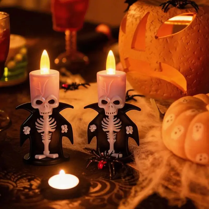 Halloween Skeleton Flameless LED Candle With Flickering Warm Light Perfect For Home Desktop Spooky Party Holiday Decoration