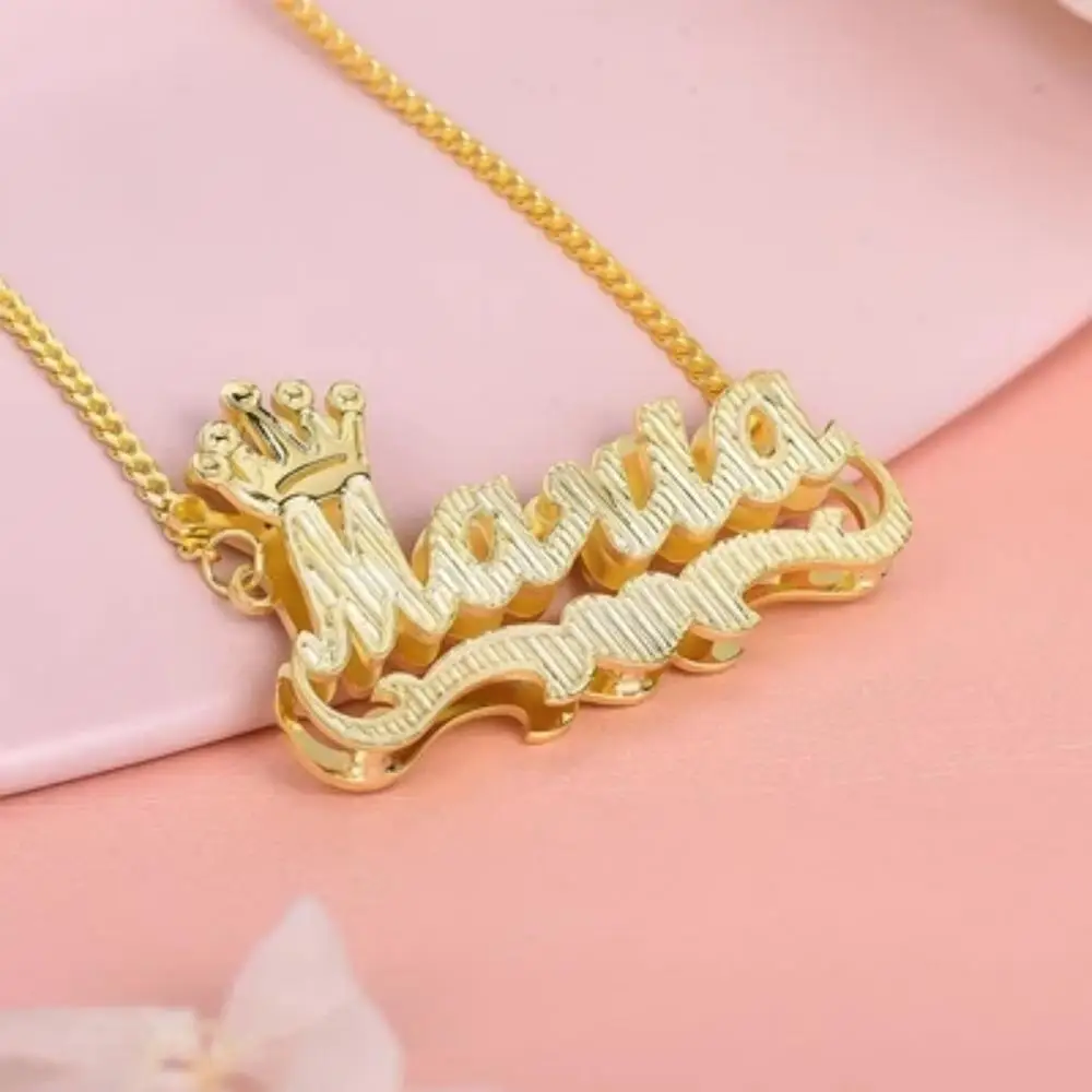 

Custom Heart Gold Name Necklace 18K Gold Plated Crown Pendant Personalized Nameplate Necklace Custom Luxury Jewelry Gift Unisex