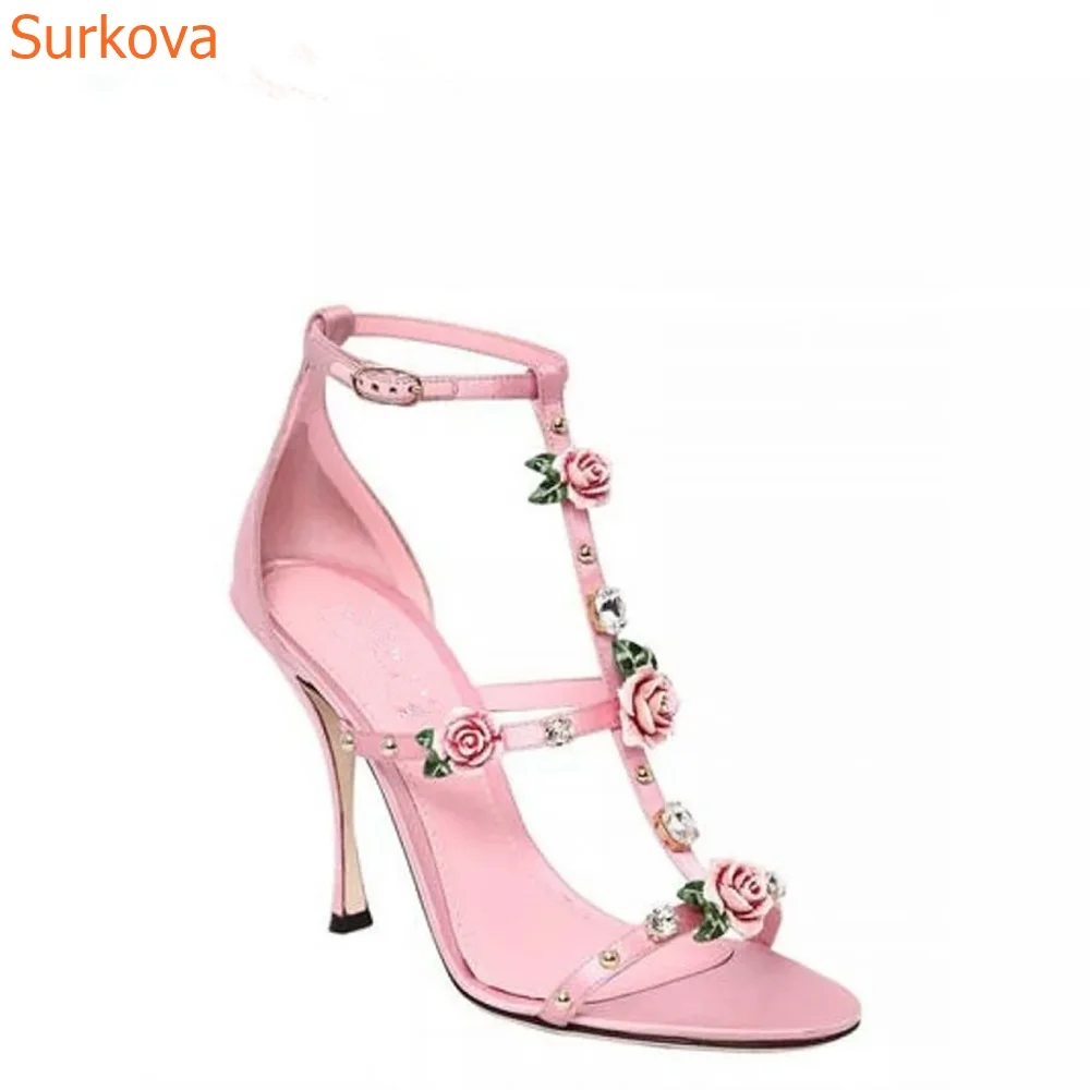 

Flower Straight Strap Women Sandals Peep Toe Cover Heel Zip Solid Stiletto Summer Fashion Sexy Party New Arrivals Women Shoes