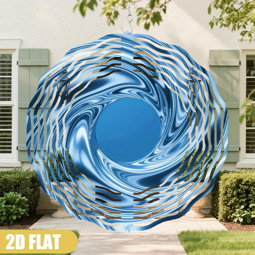 CIFBUY 2D Blue Swirl Abstract Wind Chime Metal Spinner with 360 Rotating Hook Durable Iron Hanging Ornament for Garden Porch Bal
