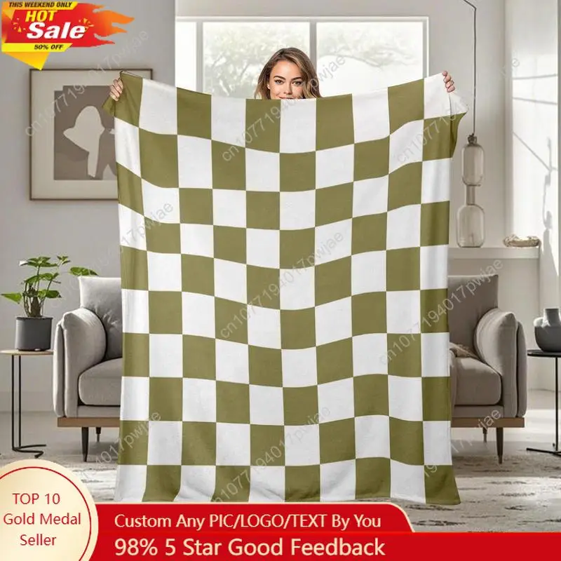 

Flannel Checkered Throw Blanket - Cozy Fluffy Plaid Blanket for Bed Couch Sofa - Warm Fuzzy Blanket for All Se Custom blankets