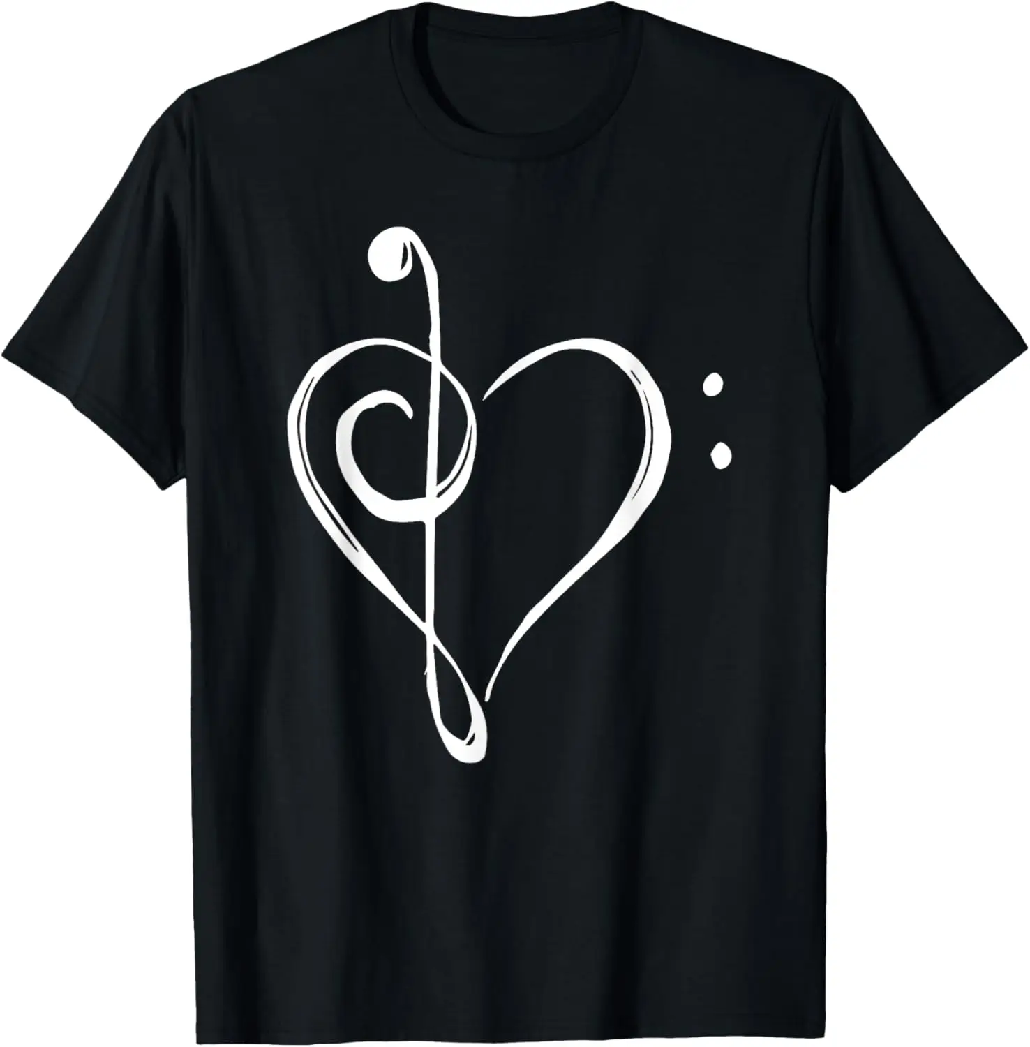 Love Music - Treble and Bass Clef Heart T-Shirt T-Shirt Print Original Design Gifts T Shirts Customizable Camisas Streetwear