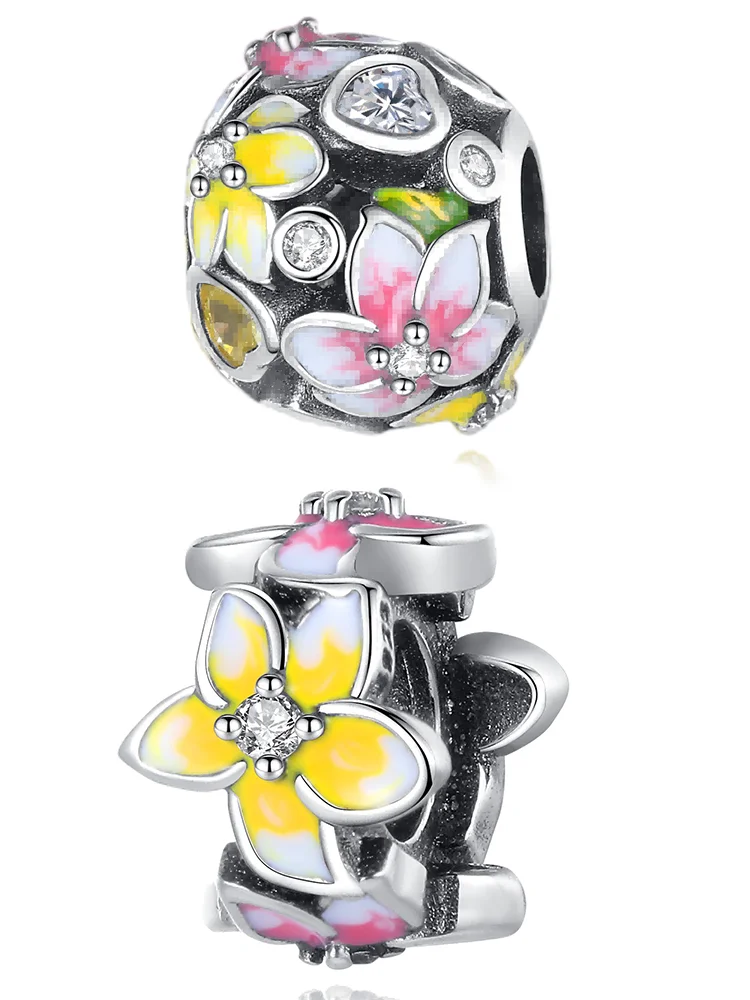 Charms Plata Flower Plant Gifts for Valentines Day Silver Plated For Charms Silver Plated Original Bracelet for Jewelry Making