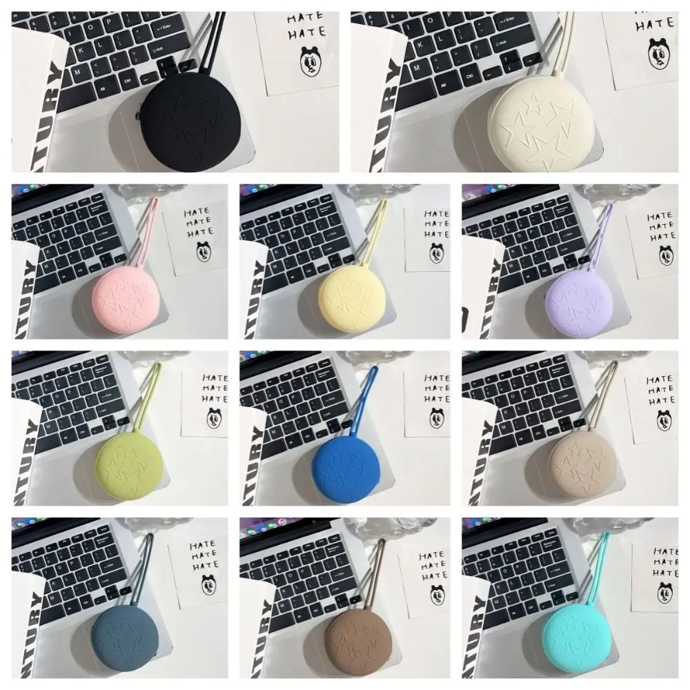 Circular Silicone Round Coin Purse Solid Color With Wrist Rope Earphone Storage Bag Key Storage Bag Star Small Item Bag Male