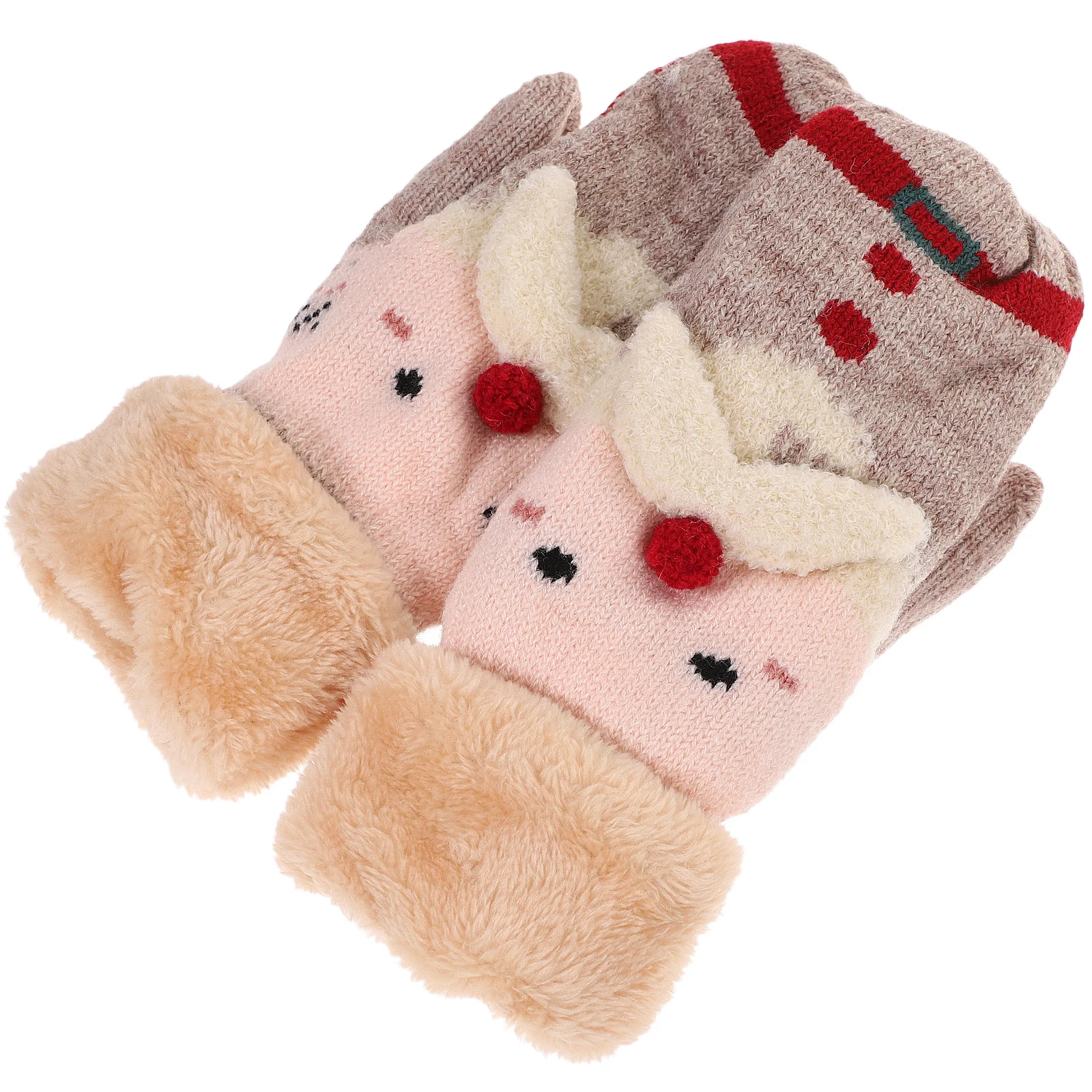 

1Pair Knitted Warm Christmas Gloves Thickened Kids Gloves Hanging Neck Full Finger Mittens Winter Protection Knitted Mittens