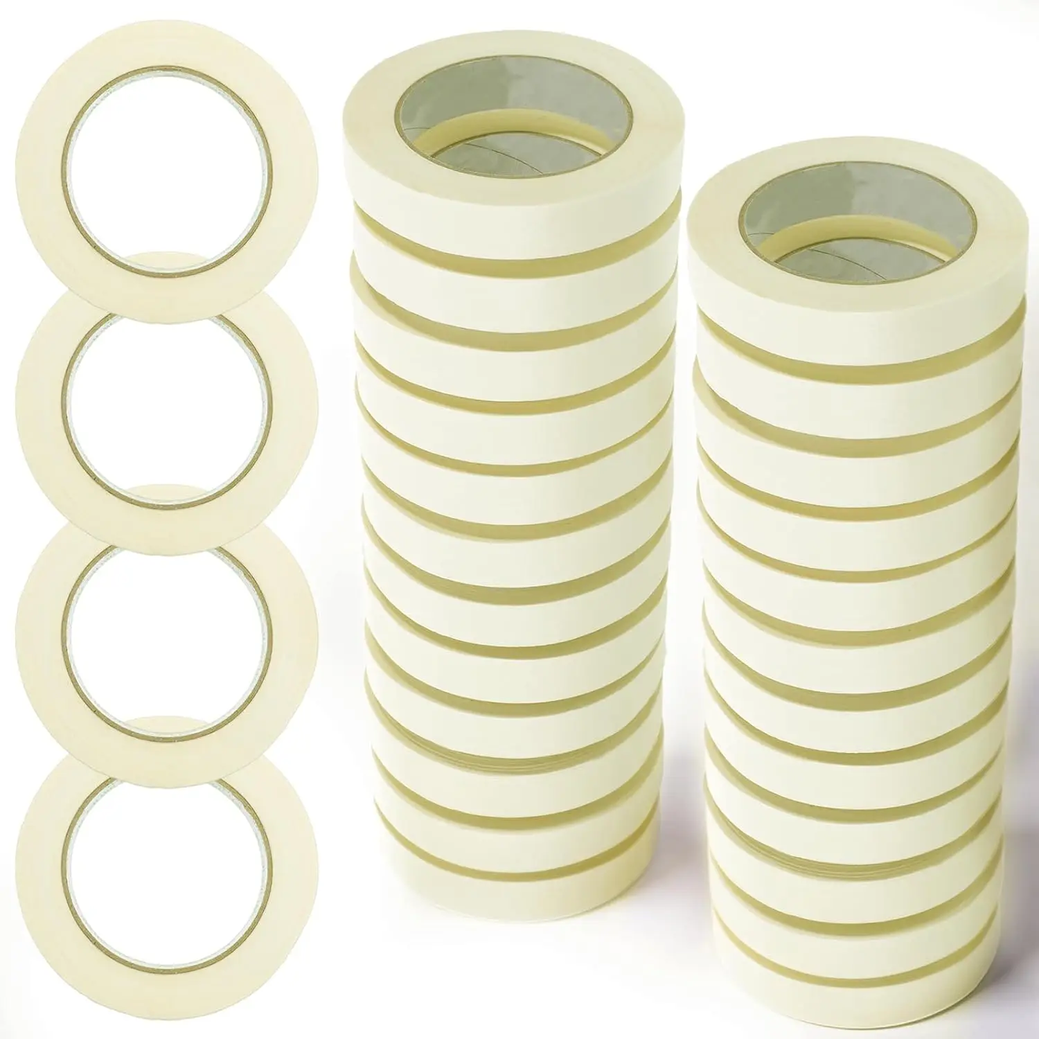 

30 Rolls Masking Tape 0.8 Inch, 55 Yards Adhesive General Purpose Masking Painting Tape Beige Multi Use Drafting Painter