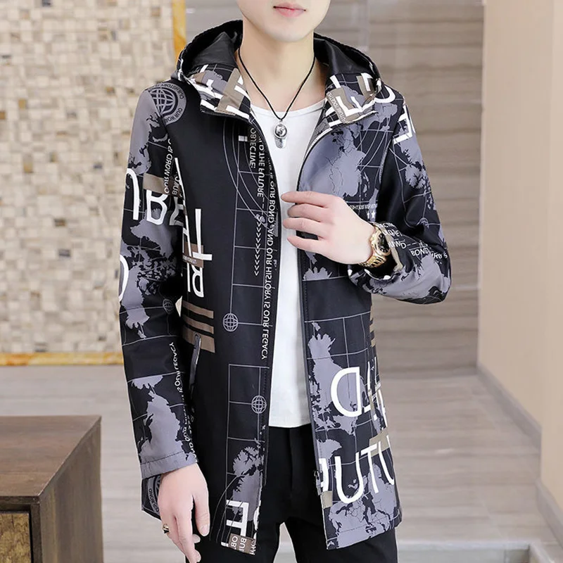 Fashion Hooded Spliced Zipper All-match Printed Coats Men's Clothing 2023 Autumn New Oversized Casual Tops Loose Korean Jackets