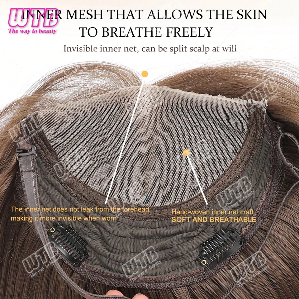 Synthetic Natural Topper Hair Straight Wig Hand Crochet Lace Base Topper Black Brown Hairpiece Thicken Hair Fluffy Increase Hair