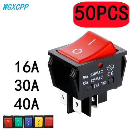 Imagen 1 del producto 50 Uds., interruptores de botón de encendido basculante, alta corriente, encendido/apagado, especial para máquina de soldadura, KCD4, punto de plata esterlina, 30/35A 250/125V AC