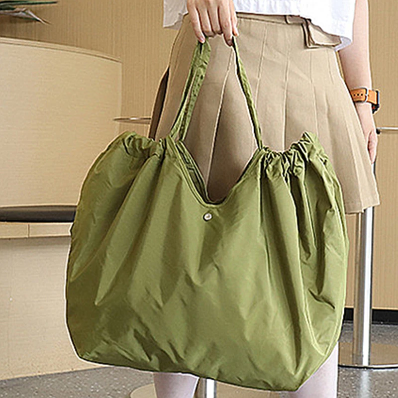 Women Eco-Friendly Folding Shopping Bag Reusable Portable Handbag Drawstring Shoulder Bag Grocery Tote Bag Fashion Shopper Bags