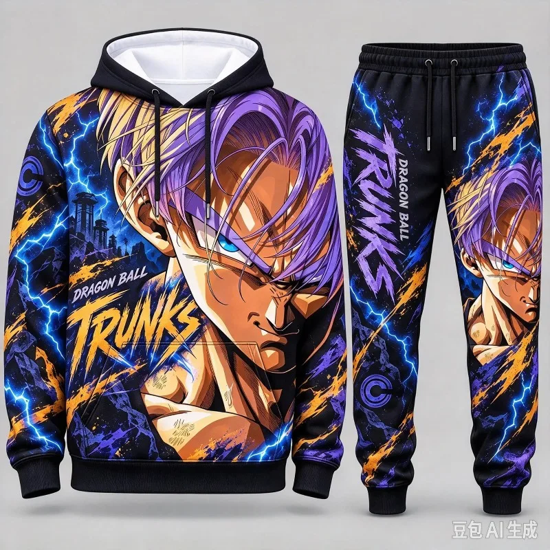 Kid Anime 2 Piece Tracksuit Parents Character Print Hoodie Sweatpants Set Cartoon Hooded Pullover Pants Sport Suit Autumn Outfit