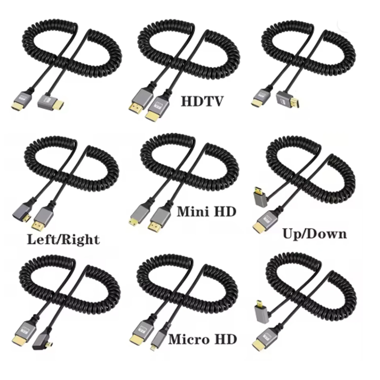 2m 4K HDMI-Compatible Spring Cable Male to Male Left Right Up Down Mini Micro Hdmi Coiled Extension Flexible Spiral Cable Plug