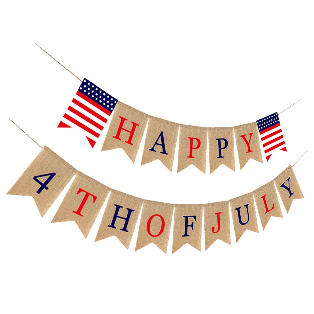 America Independence Day Banner Burlap Swallowtail Pull Flag Happy 4Th of July Decoration Party Photo Prop Backdrop Wall Mantel