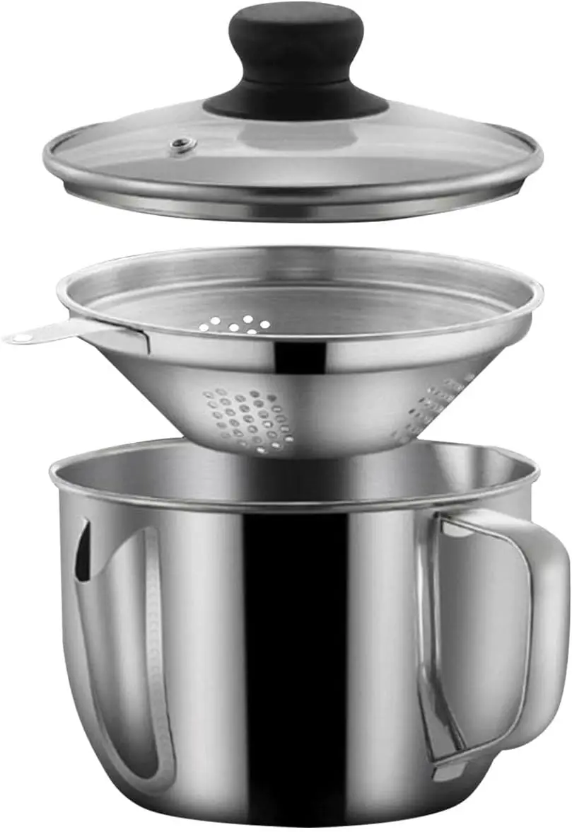

Stainless Steel Fat Separator 1L/4 Cup, Gravy Grease Separator with Strainer and Glass Lid, Soup Oil Separator Cup, Oil Soup Sep