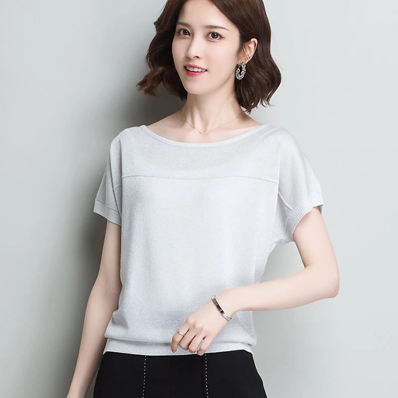 Summer Knitted Sweater Women Pullovers Blusas Mujer De Moda 2024Short Sleeve O-Neck Knit Women Sweater Women Tops Sweaters B336