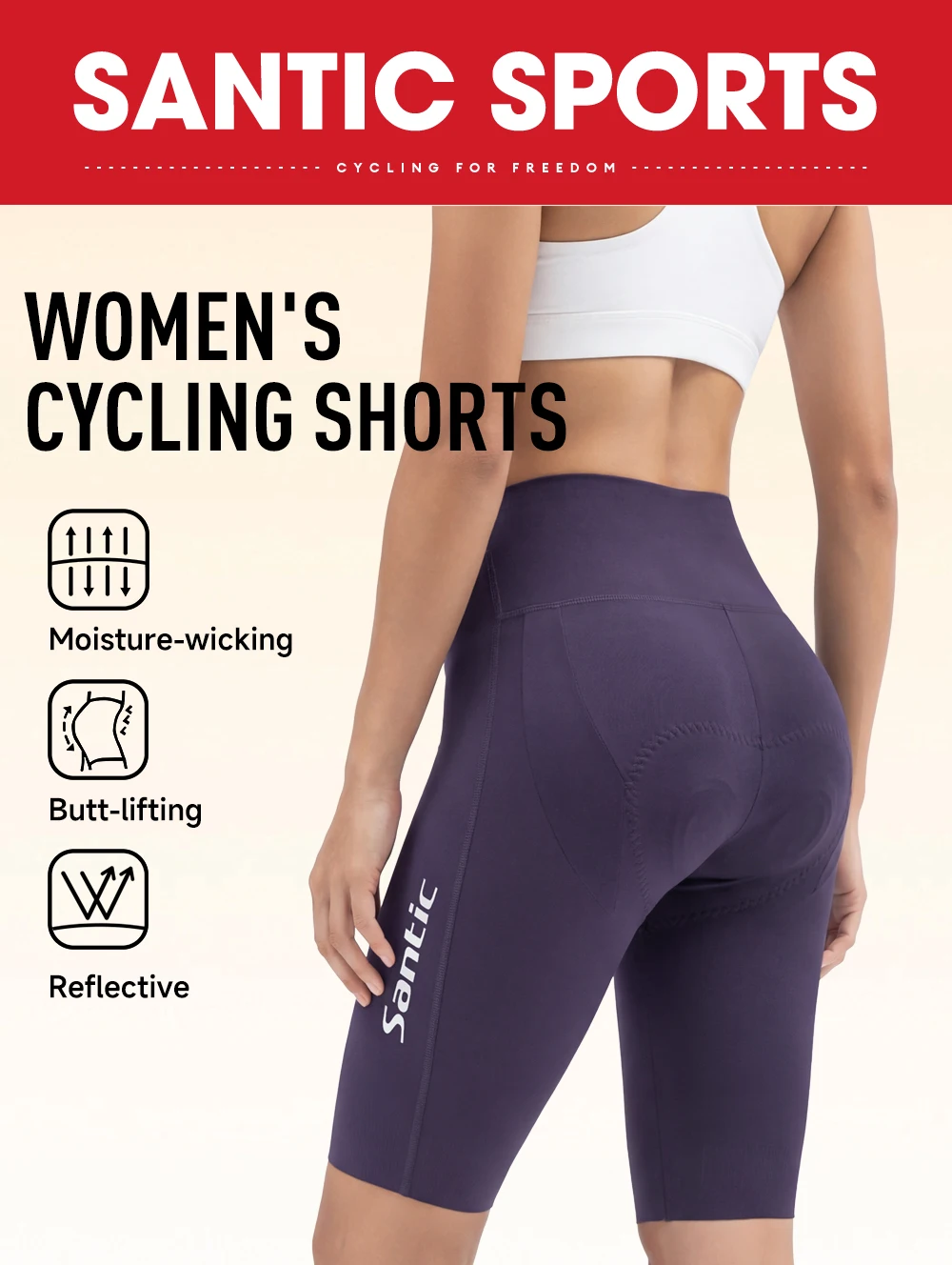 Santic Shorts Feminino Ciclismo Acolchoado