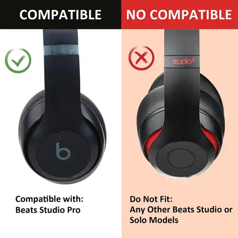 Almohadillas de repuesto para auriculares inalámbricos Beats Studio Pro, alta densidad, espuma absorbente de golpes, cuero proteico