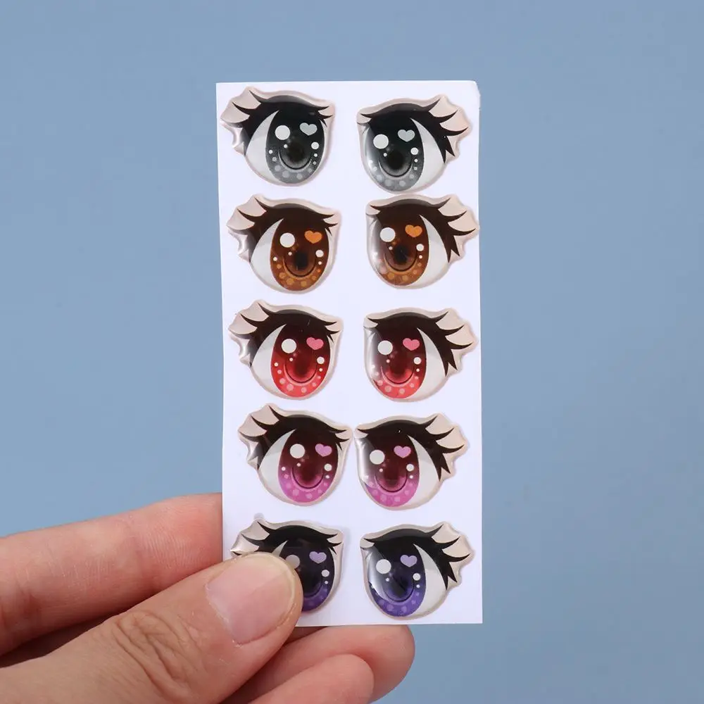 10Pairs Cartoon Eyes Stickers Cute Long Eyelashes Eyes Sticker Anime Figurine Doll Face Decals DIY Doll Accessories